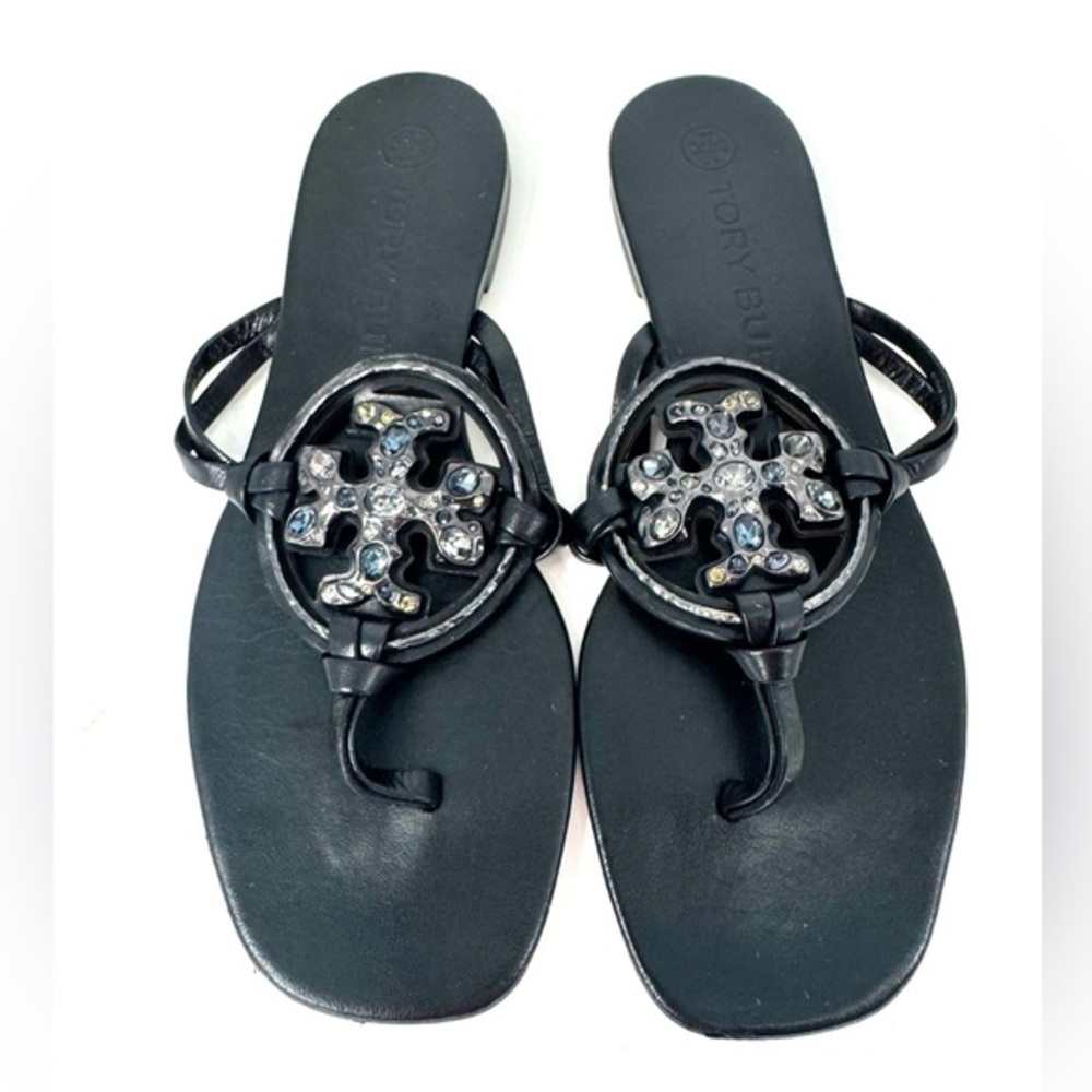 Tory Burch Black Jewel Logo Thong Sandals